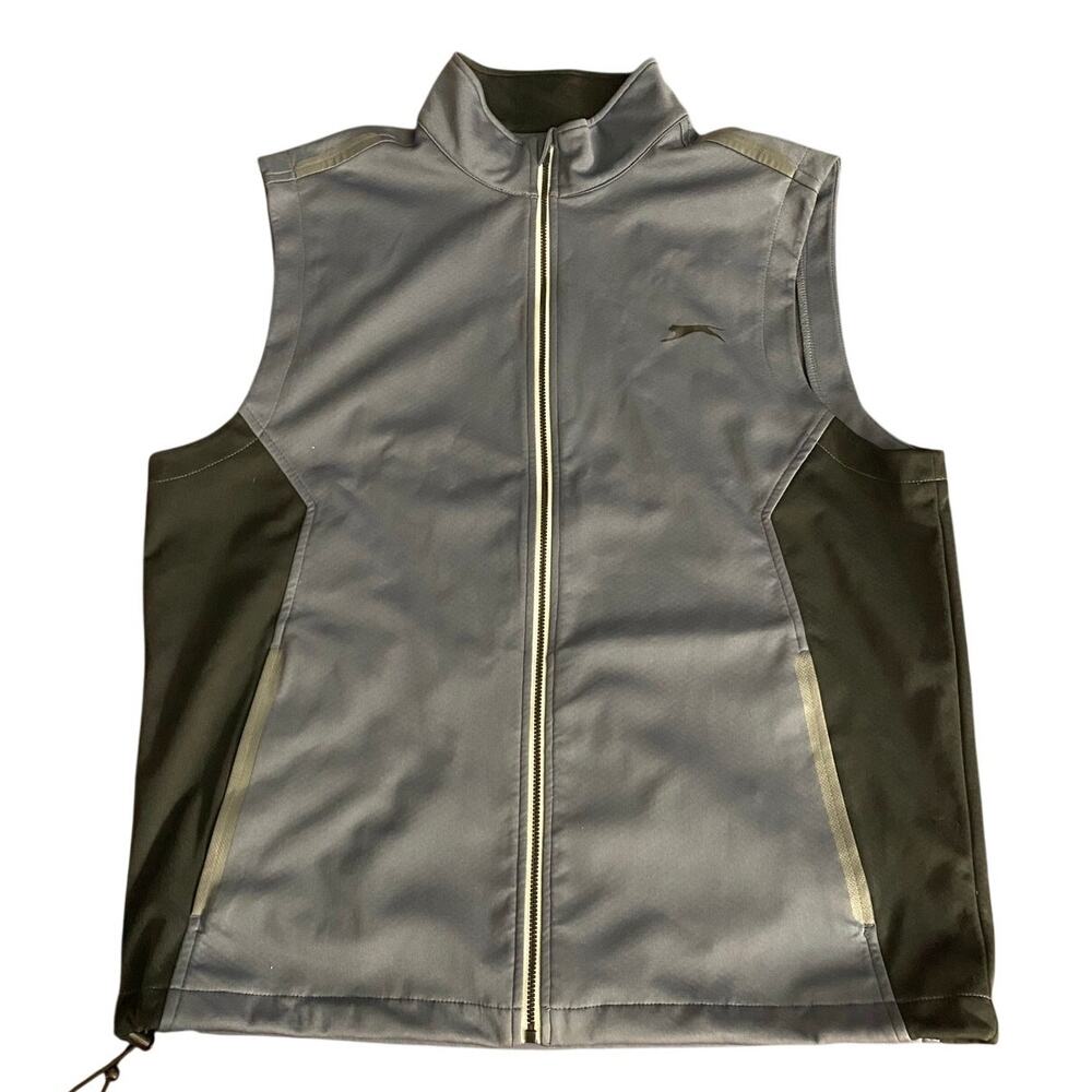 Slazenger Men's Golf Vest Large Gray Black Vented Full Zip Up Front Pockets
